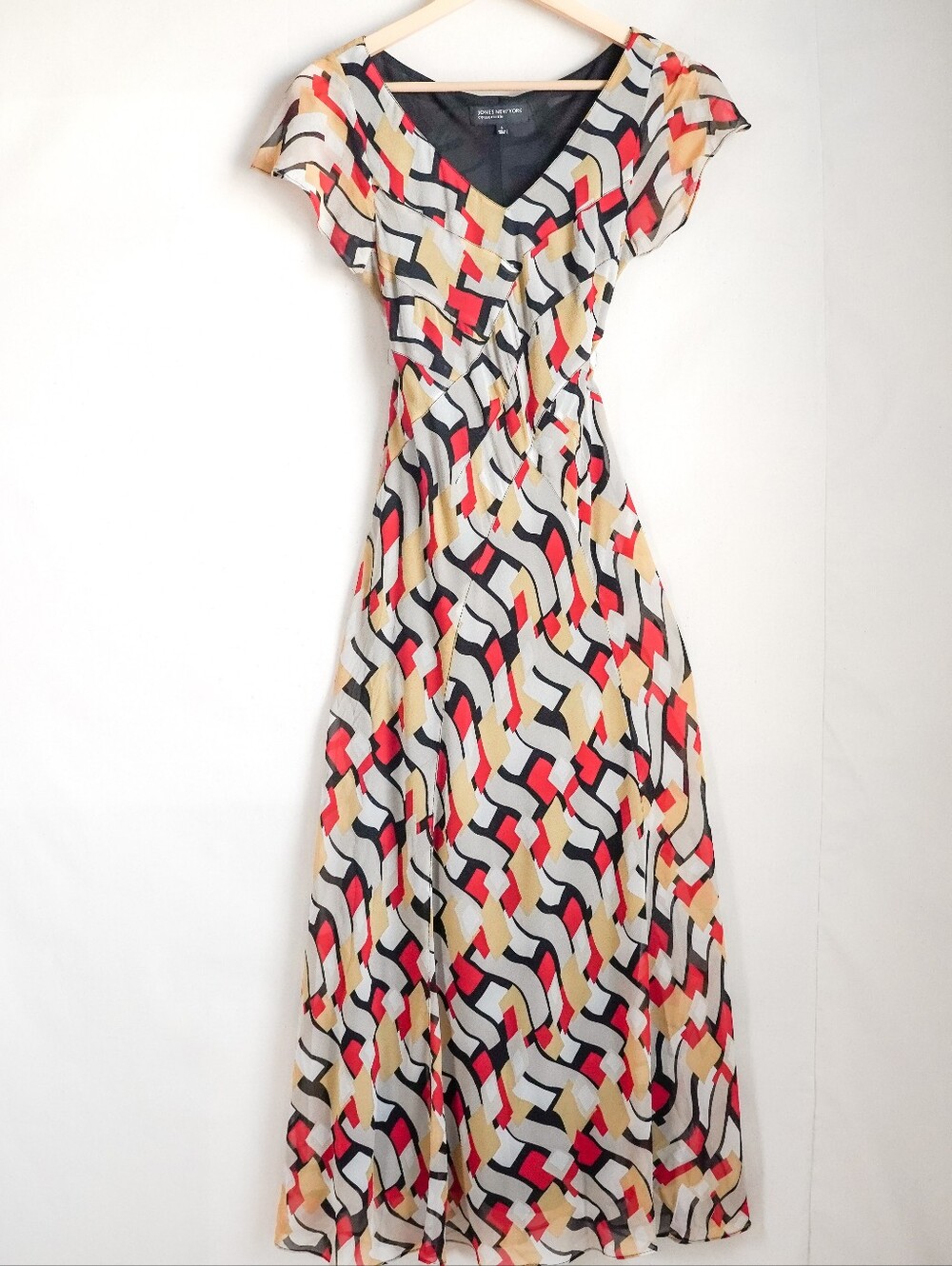 Jones New York Collection 100% Silk Geometric Print Maxi Dress Size 4